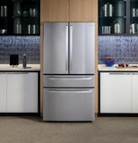 GE PJE23BYWFS Profile 23.2 Cu. Ft. Smart Counter-Depth 4-Door French-Door Refrigerator, Dual-Dispense AutoFill – PJE23BYWFS-KT