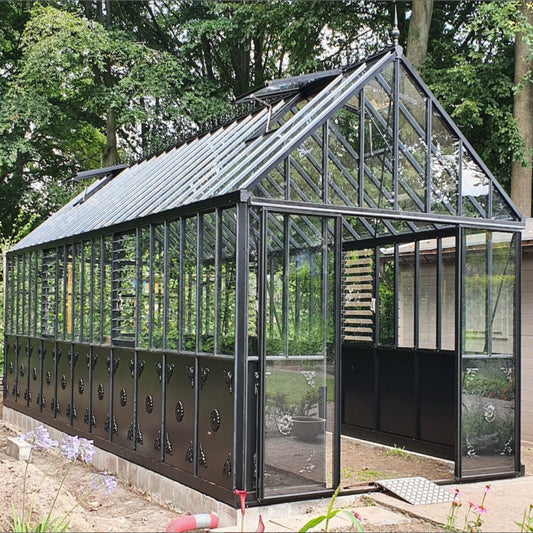 Janssens | 12.5x20x9 ft Retro Royal Victorian VI 46 Large Greenhouse Kit With 4mm Tempered Glass Glazing - VI-46-RETRO-BLACK