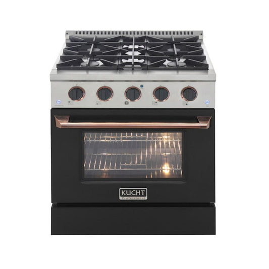 Kucht Professional 30" 4.2 cu ft. Propane Gas Range in Black with Rose Gold Accents-  KNG301/LP-K-ROSE