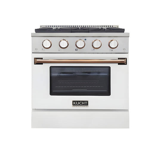 Kucht 36" Pro-Style Propane Gas Dual Fuel Range in White with Gold Accents - KDF362/LP-W-GOLD
