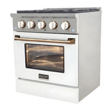 Kucht Professional 30" 4.2 cu ft. Propane Gas Range in White with Gold Accents - KNG301/LP-W-GOLD