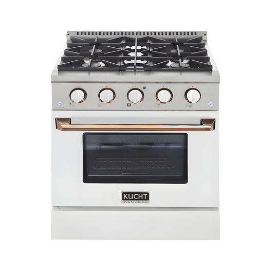 Kucht Professional 30" 4.2 cu ft. Propane Gas Range in White with Gold Accents - KNG301/LP-W-GOLD