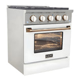 Kucht Professional 30" 4.2 cu ft. Propane Gas Range in White with Gold Accents - KNG301/LP-W-GOLD