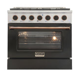 Kucht Signature 36 In. 5.2 cu ft. Natural Gas Range with Black Door and Gold Accents - KNG361-K-GOLD