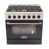 Kucht 36" Pro-Style Propane Gas Dual Fuel Range in Black with Rose Gold Accents - KDF362/LP-K-ROSE