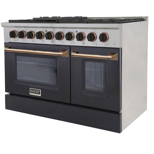 Kucht 48" Pro-Style Natural Gas Dual Fuel Range in Black with Gold Accents -KDF482-K-GOLD