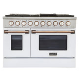 Kucht Signature 48 In. 6.7 cu ft. Natural Gas Range with White Door and Gold Accents - KNG481-W-GOLD