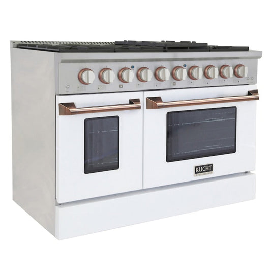 Kucht 48" Pro-Style Natural Gas Dual Fuel Range in White with Rose Gold Accents -  KDF482-W-ROSE