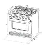 Kucht Signature 36 In. 5.2 cu ft. Natural Gas Range with White Door and Gold Accents - KNG361-W-GOLD