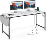 Tangkula 60” Large Computer Desk with Charging Station, Modern Simple Study Writing Desk with Storage Bag - 4*JV11154US-CF