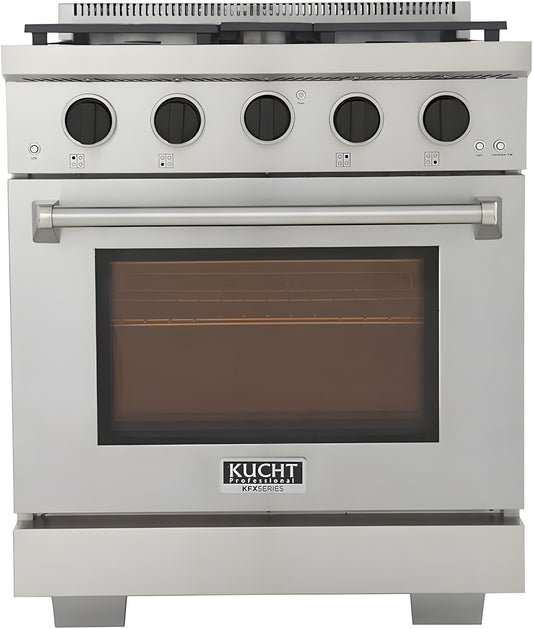 Kucht Professional 30" 4.2 cu. ft. Natural Gas Range in Stainless Steel with Black Accents - KFX300-K