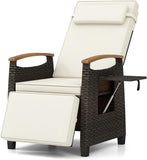 Tangkula Patio Wicker Recliner Chair, Rattan Lounge Chair w/Adjustable Backrest & Footrest - HW72339NY