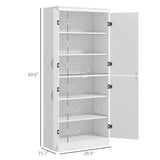 HOMCOM 70" Kitchen Pantry Cabinet, Freestanding Storage Cabinet with 4 Doors and 2 Adjustable Shelves for Dining Room, White - B09YXPKT9T