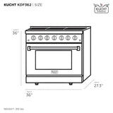 Kucht 36" Pro-Style Natural Gas Dual Fuel Range with 4 Burners in Gray - KDF362-GR
