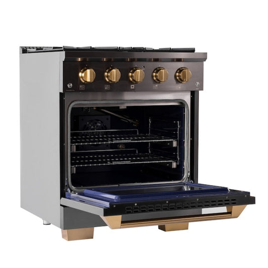 Kucht Gemstone Professional 30" 4.2 cu. ft. Propane Gas Range in Titanium Stainless Steel with Gold Accents -KEG303/LP