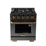 Kucht Gemstone Professional 30" 4.2 cu. ft. Dual Fuel Range in Titanium Stainless Steel with Gold Accents - KED304