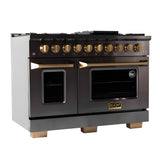 Kucht Gemstone Professional 48" 6.7 cu. ft. Natural Gas Range in Titanium Stainless Steel with Gold Accents - KEG483