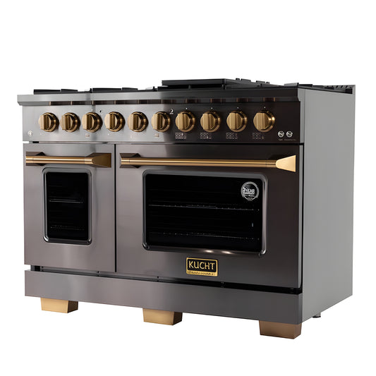 Kucht Gemstone Professional 48" 6.7 cu. ft. Natural Gas Range in Titanium Stainless Steel with Gold Accents - KEG483