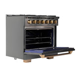 Kucht Gemstone Professional 36" 5.2 cu. ft. Dual Fuel Range in Titanium Stainless Steel with Gold Accents - KED364