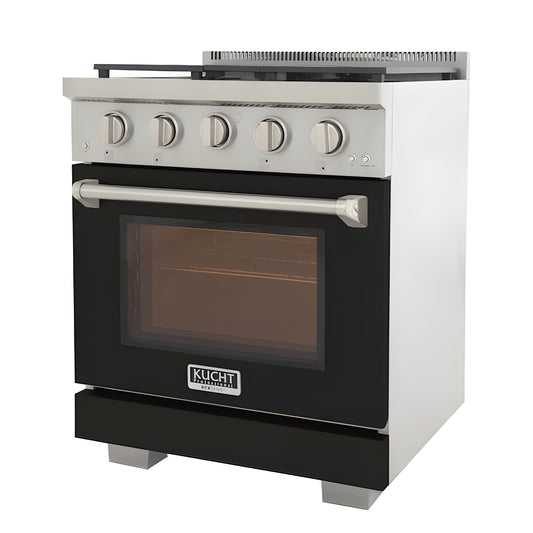 Kucht Professional 30" 4.2 cu. ft. Natural Gas Range in Black with Silver Accents - KFX300-BK