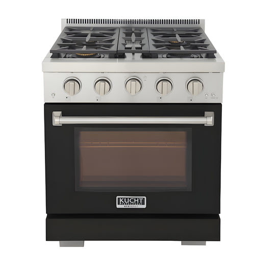 Kucht Professional 30" 4.2 cu. ft. Propane Gas Range in Black with Silver Accents - KFX300/LP-BK