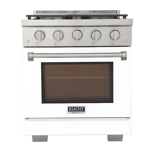 Kucht Professional 30" 4.2 cu. ft. Propane Gas Range in White with Silver Accents - KFX300/LP-W