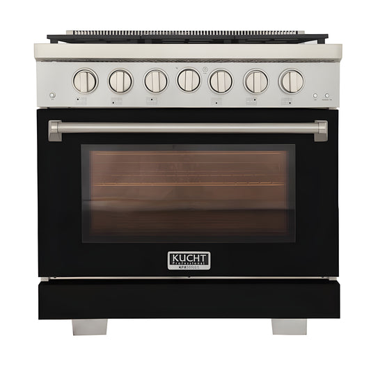 Kucht Professional 36" 5.2 cu. ft. Natural Gas Range in Black with Silver Accents - KFX360-BK