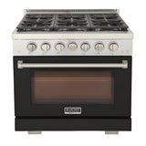 Kucht Professional 36" 5.2 cu. ft. Natural Gas Range in Black with Silver Accents - KFX360-BK