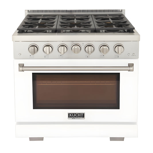 Kucht Professional 36" 5.2 cu. ft. Propane Gas Range in White with True Simmer Burners - KFX3600X/LP-W