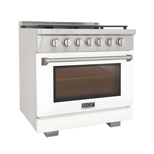 Kucht Professional 36" 5.2 cu. ft. Natural Gas Range in White with True Simmer Burners - KFX3600X-W