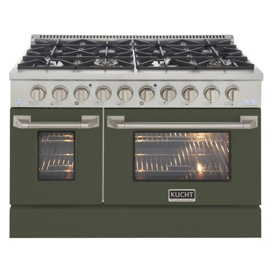 Kucht 48" Pro-Style Propane Gas Dual Fuel Range with 4 Burners in Olive Green -KDF482/LP-OG