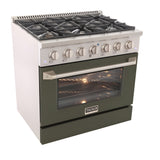 Kucht 36" Pro-Style Natural Gas Dual Fuel Range with 4 Burners in Olive Green - KDF362-OG