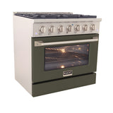 Kucht 36" Pro-Style Natural Gas Dual Fuel Range with 4 Burners in Olive Green - KDF362-OG
