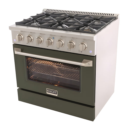 Kucht 36" Pro-Style Natural Gas Dual Fuel Range with 4 Burners in Olive Green - KDF362-OG