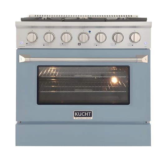 Kucht Professional 36" 5.2 cu ft. Natural Gas Range in Light Blue with Silver Accents - KNG361-LB