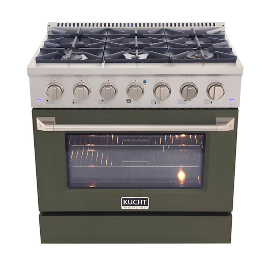 Kucht 36" Pro-Style Natural Gas Dual Fuel Range with 4 Burners in Olive Green - KDF362-OG