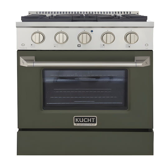 Kucht 30" Pro-Style Natural Gas Dual Fuel Range with 4 Burners in Olive Green - KDF302-OG