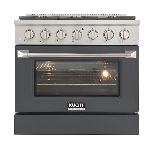 Kucht 36" Pro-Style Natural Gas Dual Fuel Range with 4 Burners in Gray - KDF362-GR