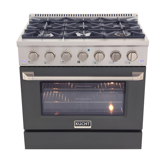 Kucht Professional 36" 5.2 cu ft. Natural Gas Range in Cement Gray with Silver Accents - KNG361-GR