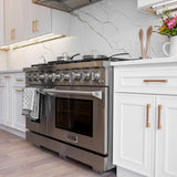 Kucht Appliance Package - 48 inch Natural Gas Range in Stainless Steel, Wall Range Hood, Refrigerator - AP-KFX480-4