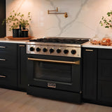 Kucht Signature 36 In. 5.2 cu ft. Natural Gas Range with Black Door and Gold Accents - KNG361-K-GOLD