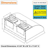 Awoco 42” Outdoor BBQ Vent Hood, 2000 CFM, Dual Blowers, LED Lights - AWC-RH-WM-BBQ42