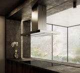 Elica - SALICE - Techne - 42" W x 27" D x 5" H, 600 CFM, Stainless & Black Glass - Island Hoods - ESL642S3
