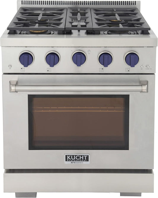 Kucht Professional 30" 4.2 cu. ft. Propane Gas Range in Stainless Steel with Blue Accents - KFX300/LP-B