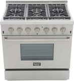 Kucht Professional 36 in. 5.2 cu ft. Natural Gas Range with Silver Knobs - KRG3618U-S