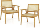 Tangkula Outdoor Wood Chair, Teak Wood Armchair with Rattan Seat & Back - JV11366
