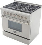 Kucht Professional 36 in. 5.2 cu ft. Propane Gas Range with Classic Silver Knobs - KRG3618U/LP-S