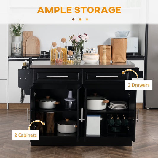 HomCom Rolling Kitchen Island with Storage, Portable Kitchen Cart with Stainless Steel Top - B071YMR7FJ-1