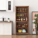 HOMCOM 64" Kitchen Pantry Cabinet, Freestanding Storage Cabinet with 4 Doors and 3 Adjustable Shelves for Dining Room, Oak - B0CGR31CKN