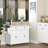 HomCom Kitchen Island on Wheels, Rolling Cart with Rubberwood Top - B08L44DQF8